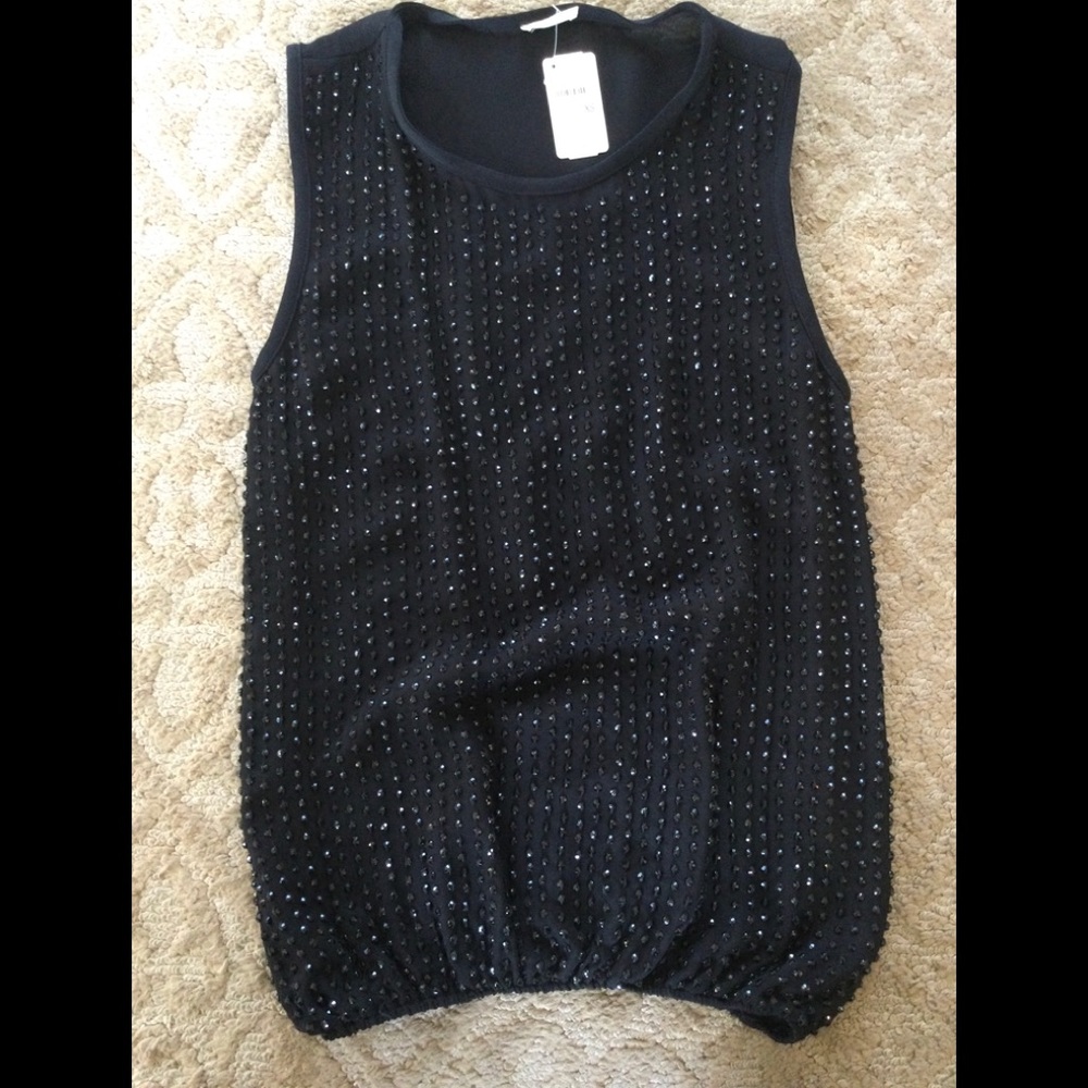 L’AGENCE Black Silk Beaded Top